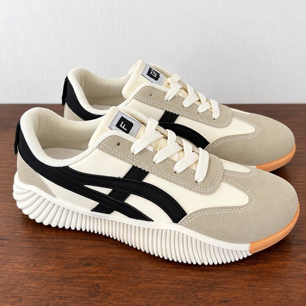 De Florance Italy Vintage Sneaker Women US 8 Beige Black Wide Orthopedic Comfort